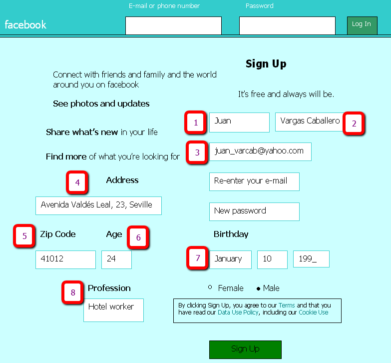 facebook registration